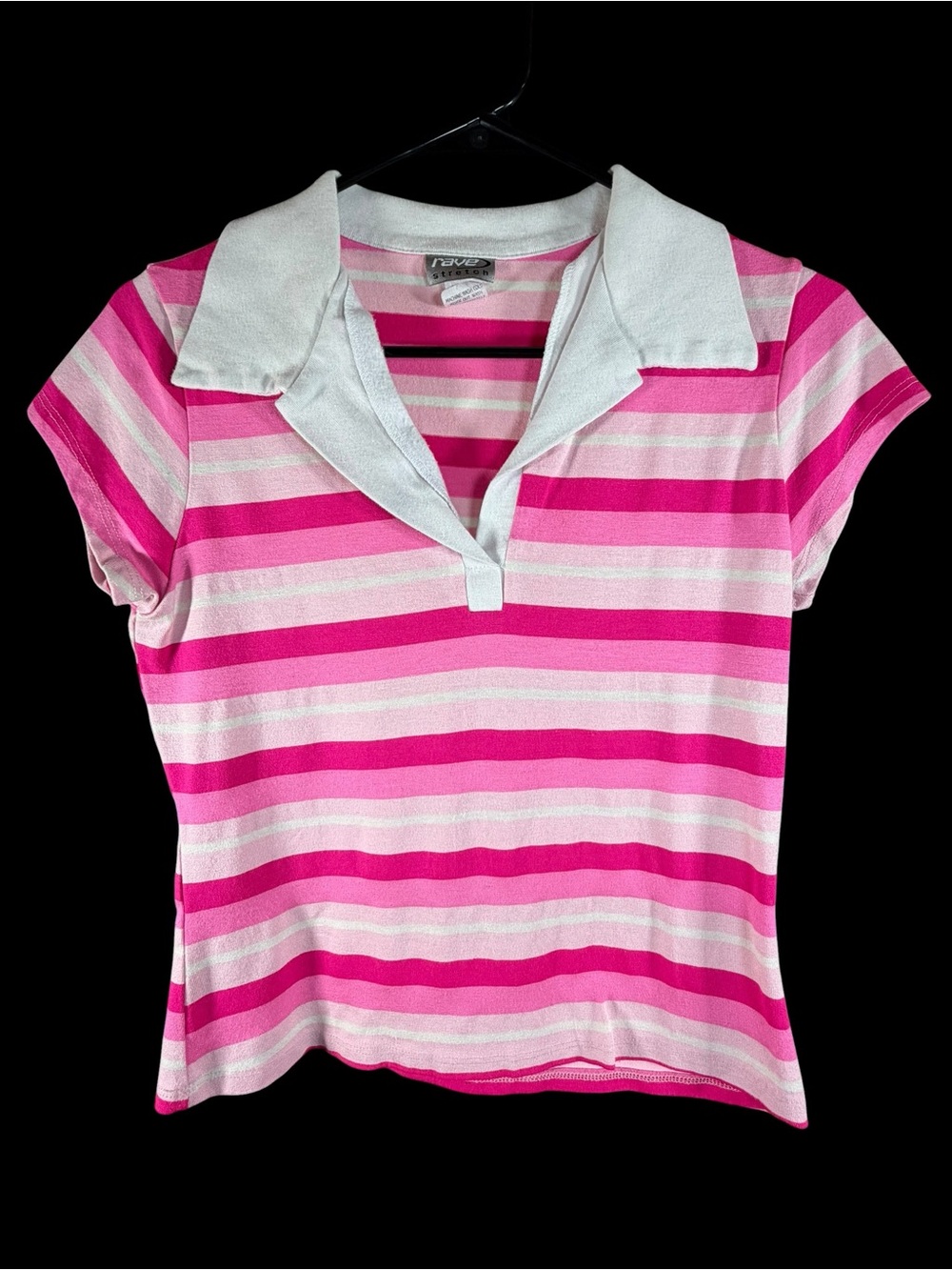 rave Pink & Light Pink Striped Polo Top with White Collar